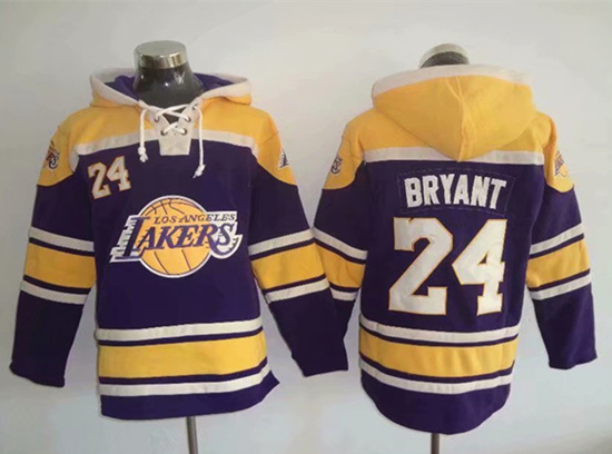Men's Purple Los Angeles Lakers #24 Kobe Bryant Lace-Up Pullover Hoodie